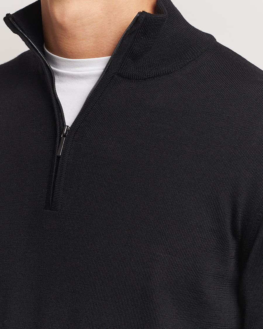 Hombres | Jerséis y prendas de punto | Morgano | Extra Fine Merino Wool Half-Zip Black