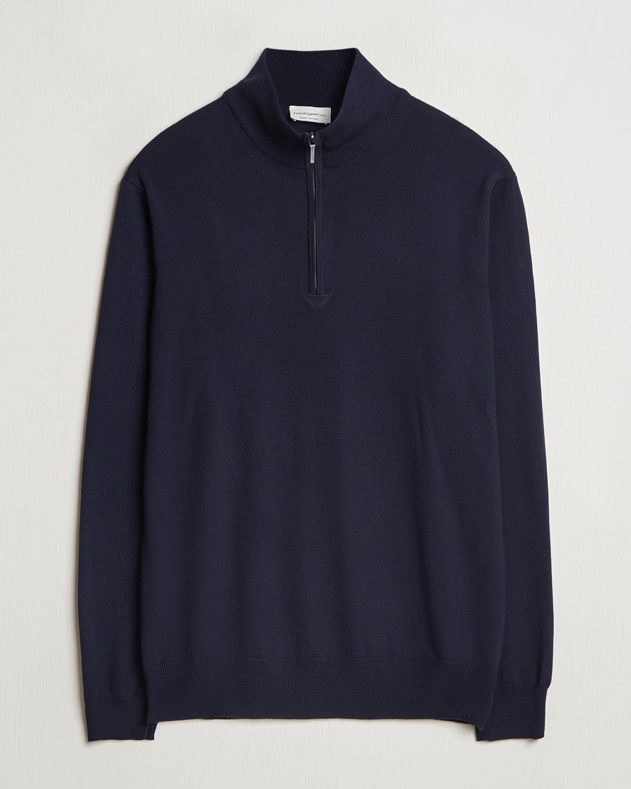 Hombres | Jerséis y prendas de punto | Morgano | Extra Fine Merino Wool Half-Zip Navy
