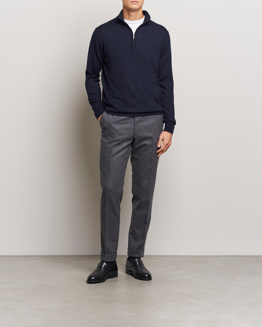 Hombres | Jerséis y prendas de punto | Morgano | Extra Fine Merino Wool Half-Zip Navy