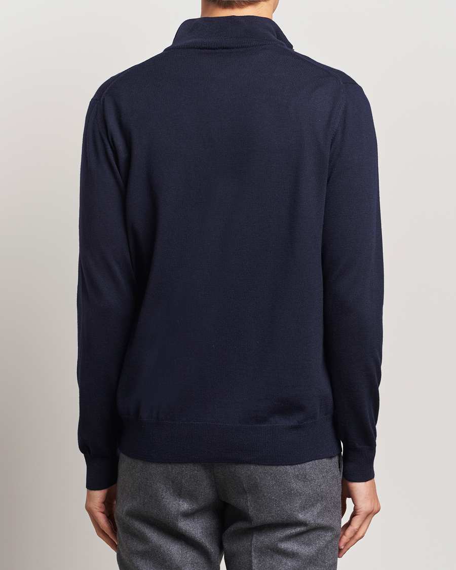 Hombres | Jerséis y prendas de punto | Morgano | Extra Fine Merino Wool Half-Zip Navy