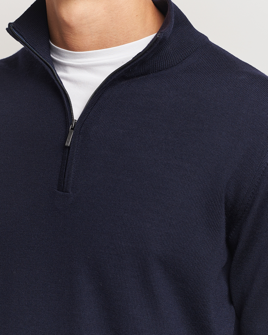 Hombres | Jerséis y prendas de punto | Morgano | Extra Fine Merino Wool Half-Zip Navy