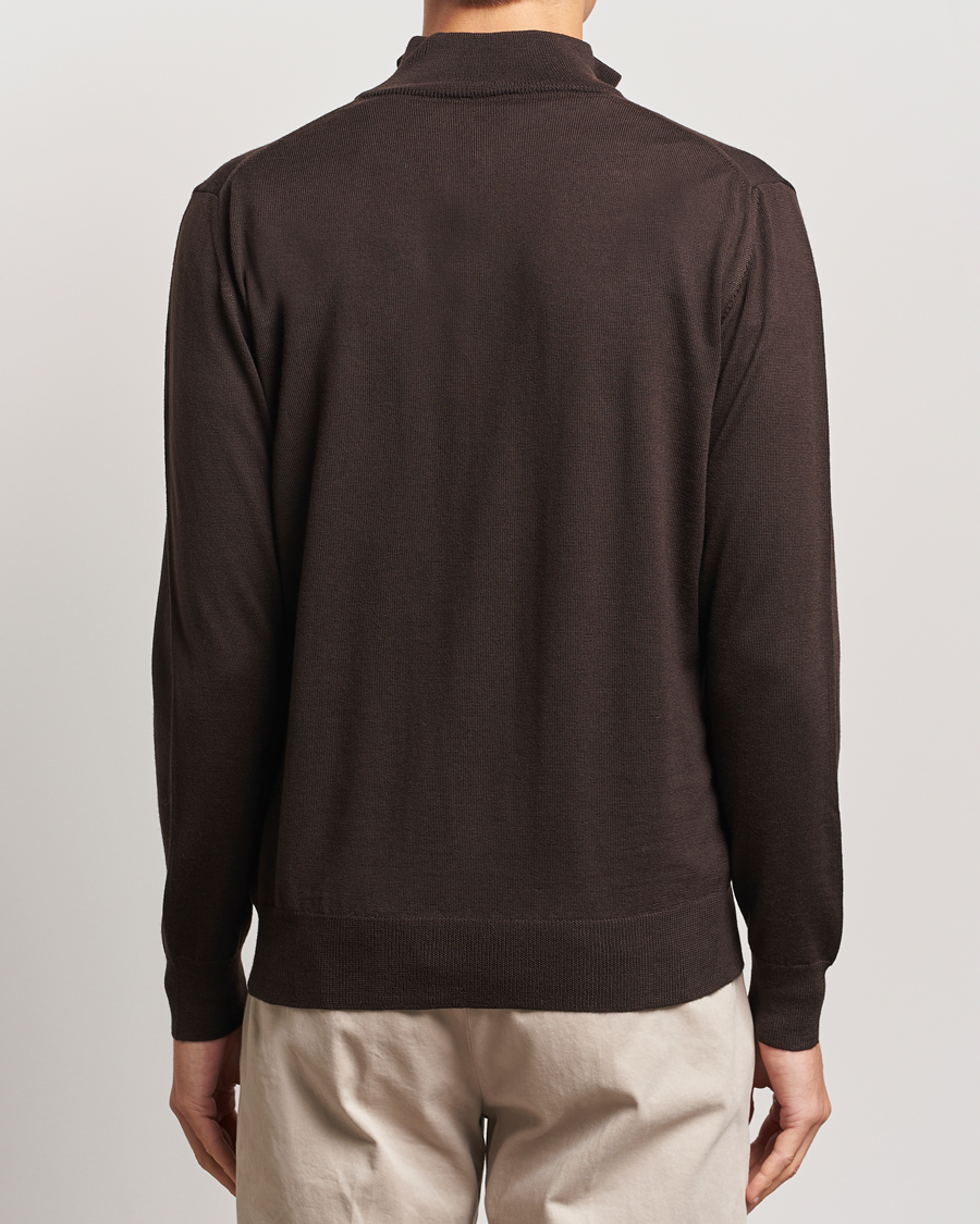 Hombres | Jerséis y prendas de punto | Morgano | Extra Fine Merino Wool Half-Zip Dark Brown