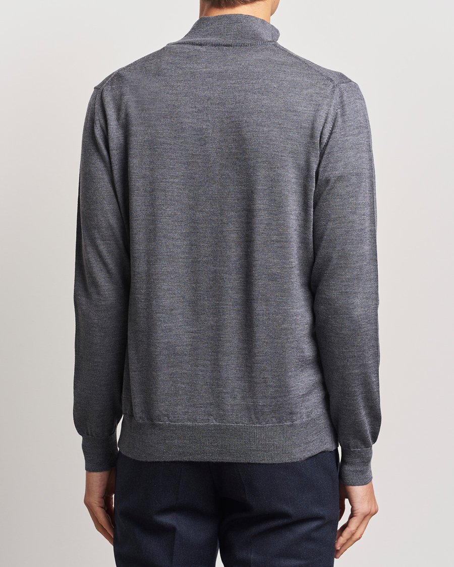 Hombres | Jerséis y prendas de punto | Morgano | Extra Fine Merino Wool Half-Zip Mid Grey