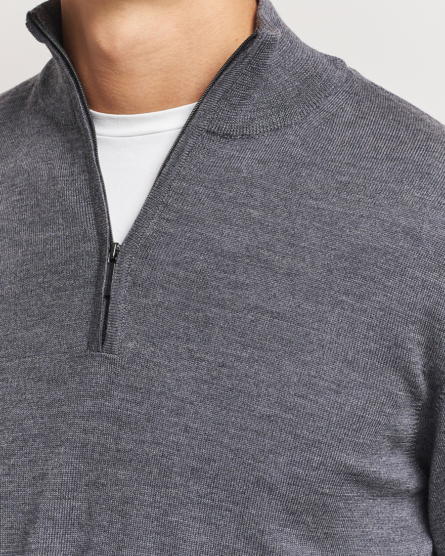 Hombres | Jerséis y prendas de punto | Morgano | Extra Fine Merino Wool Half-Zip Mid Grey