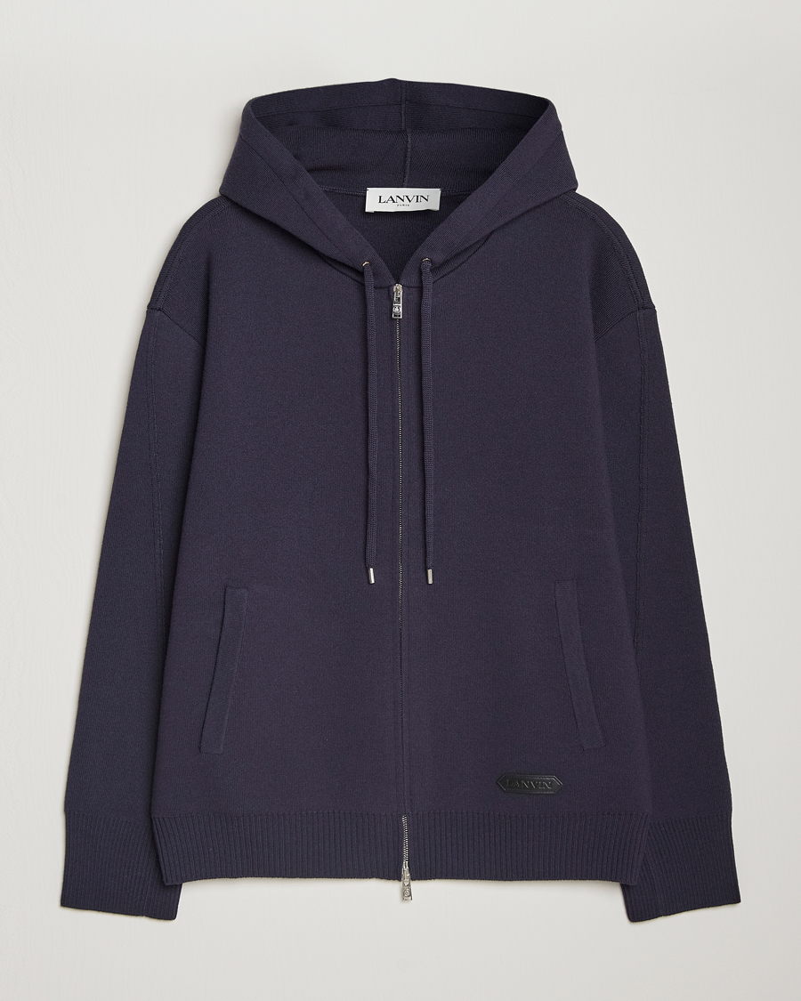 Hombres | Jerséis y prendas de punto | Lanvin | Merino Full Zip Hoodie Japanese Ink