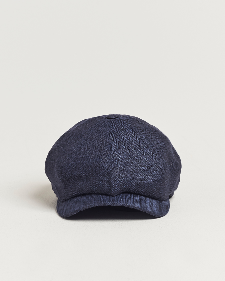 Hombres | Sombreros y gorras | Wigéns | Newsboy Classic Linen Herringbone Cap Navy