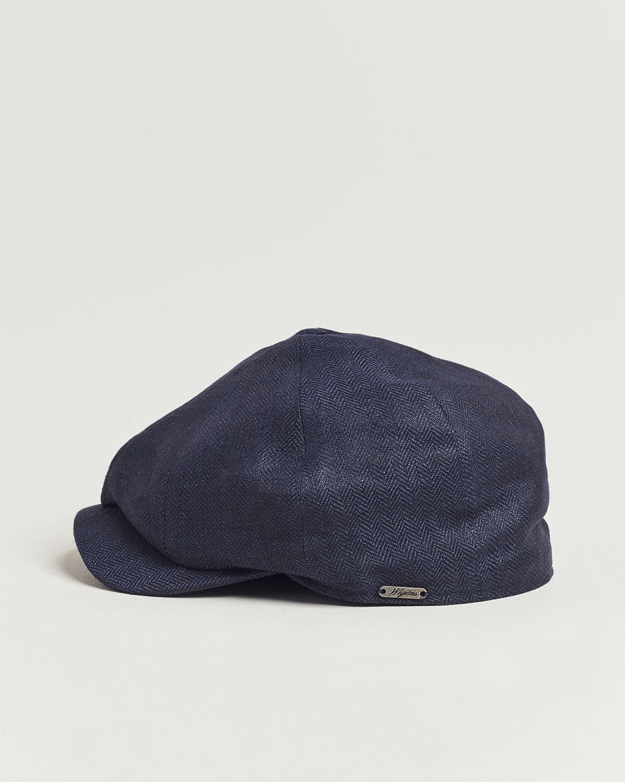 Hombres | Sombreros y gorras | Wigéns | Newsboy Classic Linen Herringbone Cap Navy