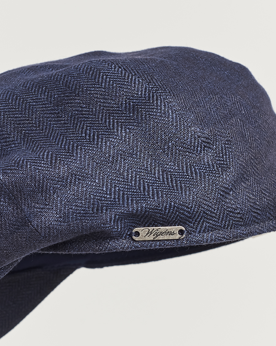 Hombres | Sombreros y gorras | Wigéns | Newsboy Classic Linen Herringbone Cap Navy