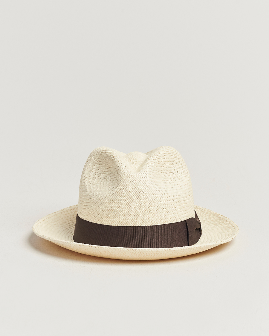 Hombres | Sombreros y gorras | Wigéns | Trilby Panama Hat White/Dark Brown