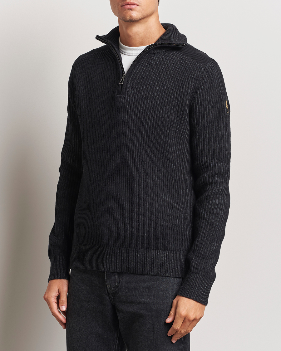 Hombres | Jerséis y prendas de punto | Belstaff | Stanley Cotton/Wool Quarter Zip Black