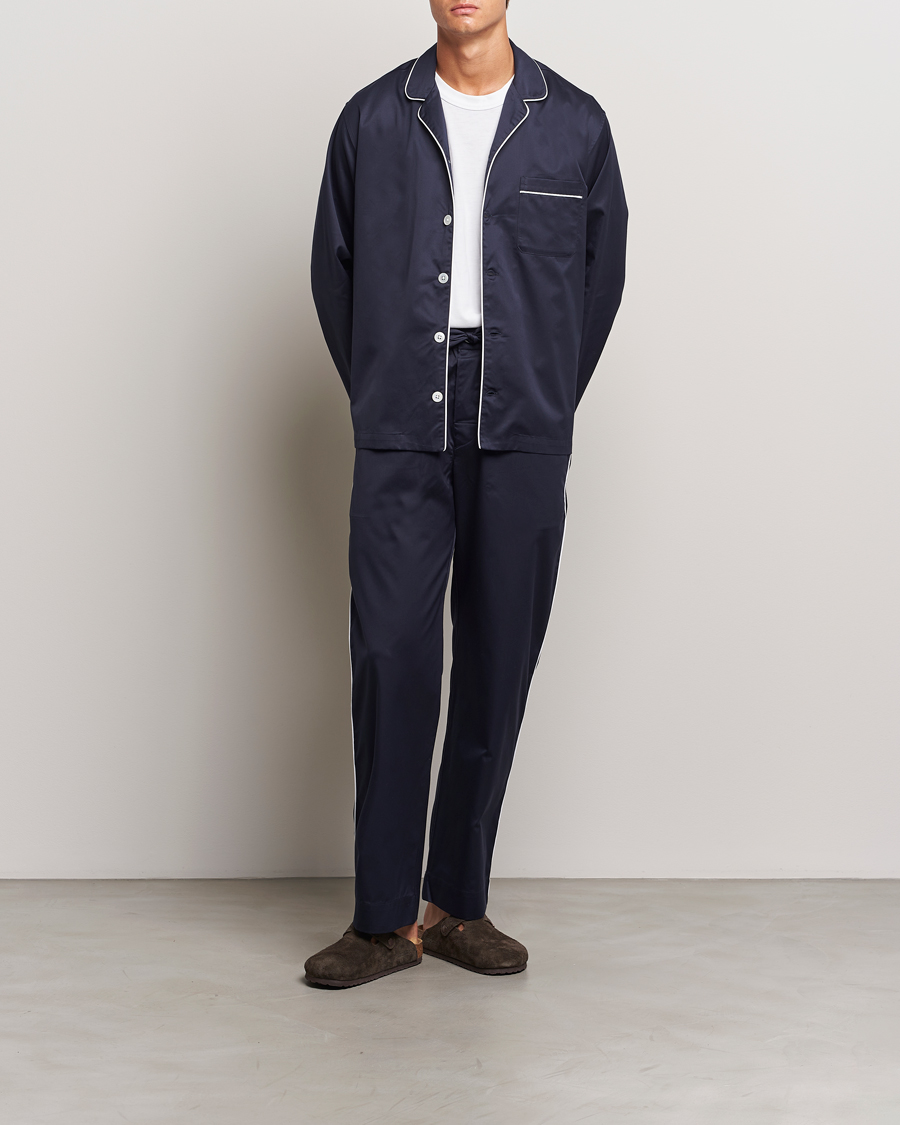 Hombres | Pijamas y batas | Tekla | Sateen Pyjama Shirt Chelsea Navy