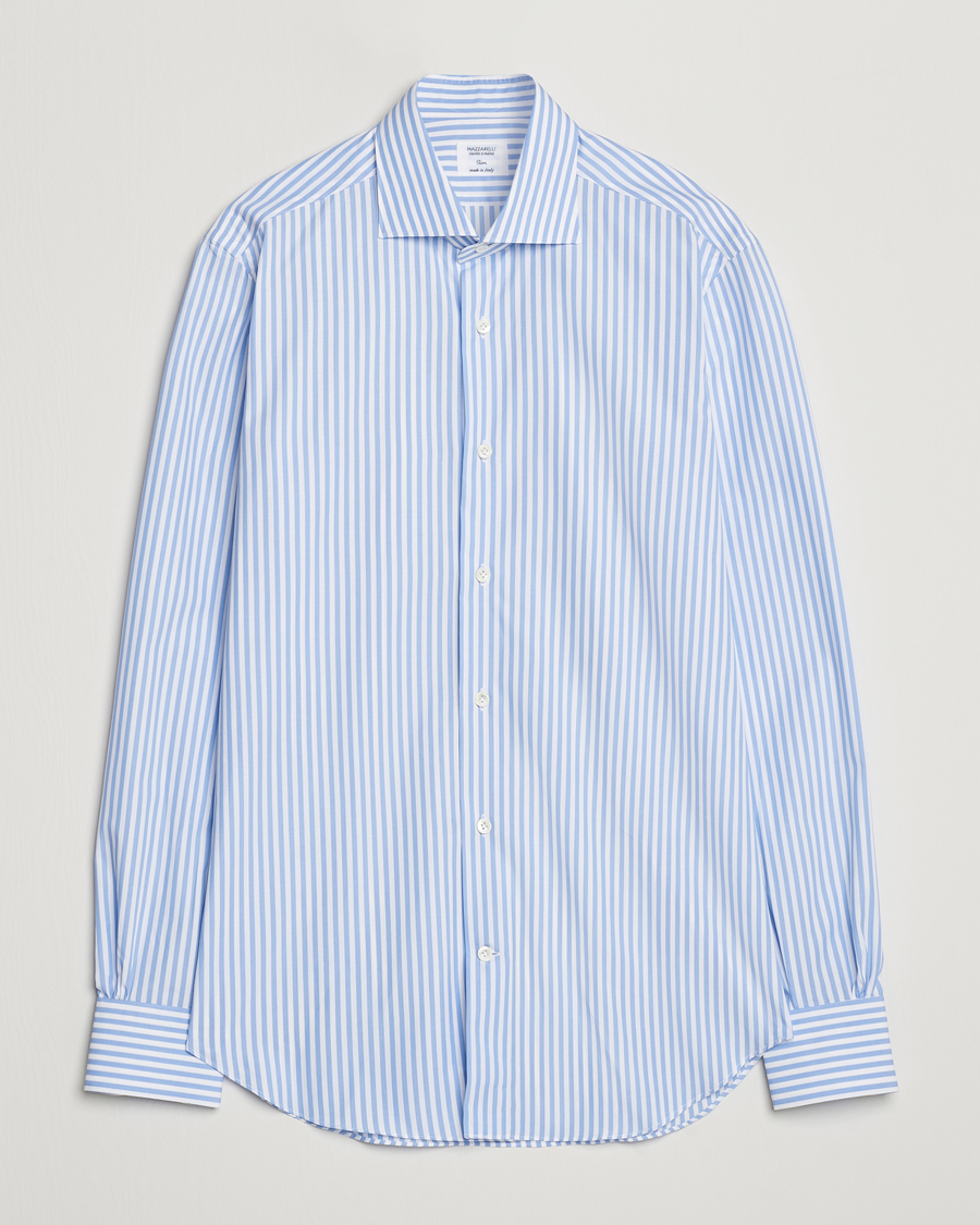 Hombres | Camisas | Mazzarelli | Soft Cotton Striped Cut Away Shirt Light Blue