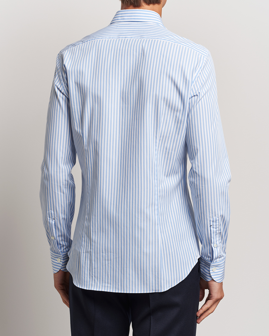 Hombres | Camisas | Mazzarelli | Soft Cotton Striped Cut Away Shirt Light Blue