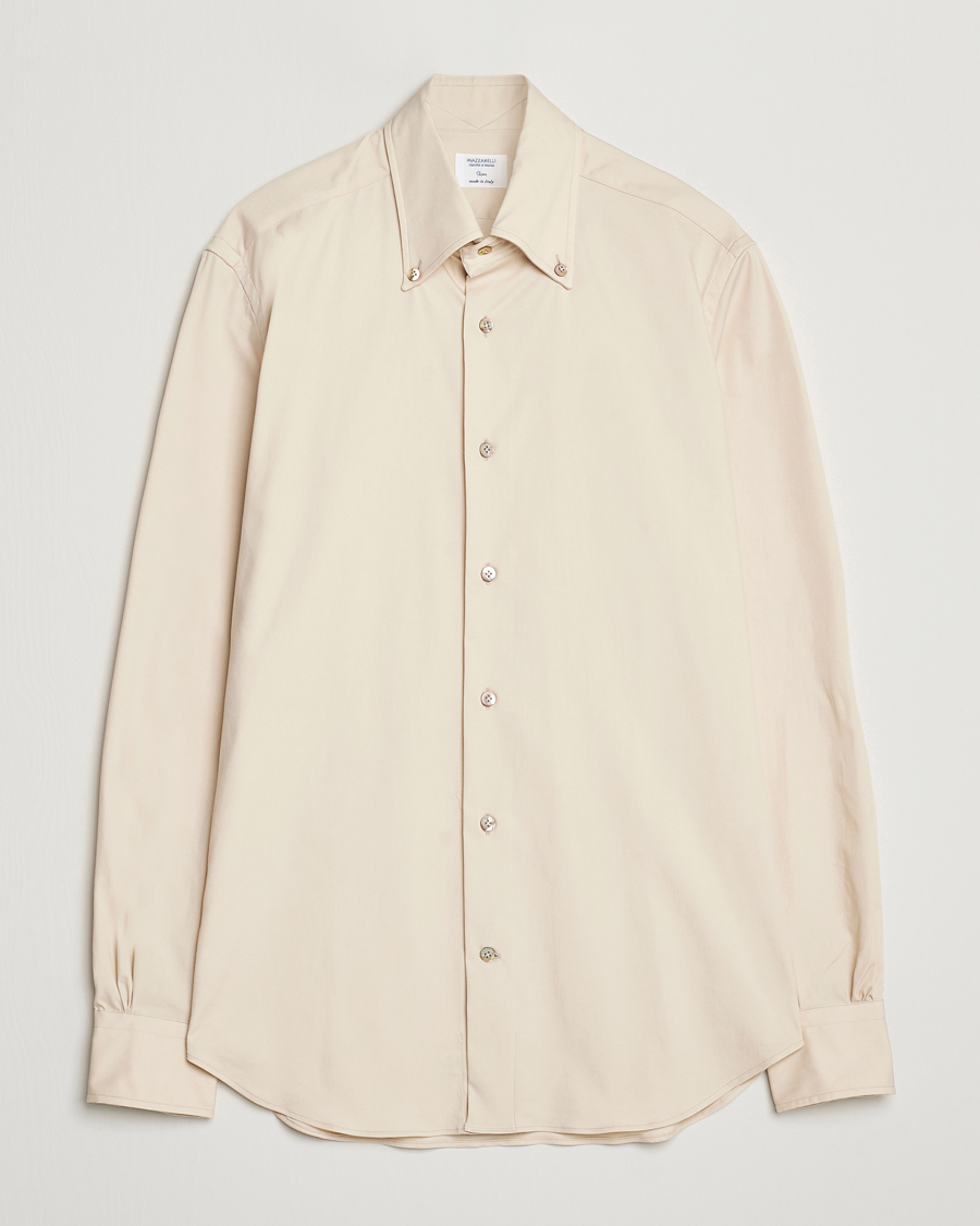 Hombres | Camisas | Mazzarelli | Soft Garment Dyed Button Down Shirt Beige