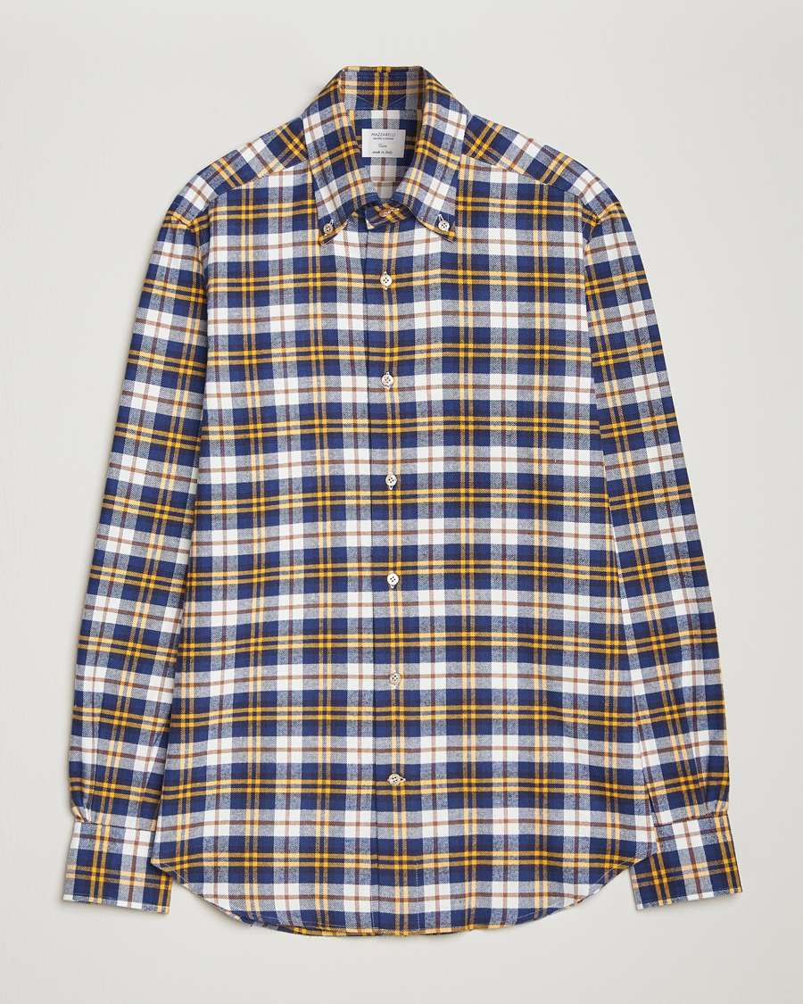 Hombres | Camisas | Mazzarelli | Soft Flannel Check Button Down Shirt Blue/White