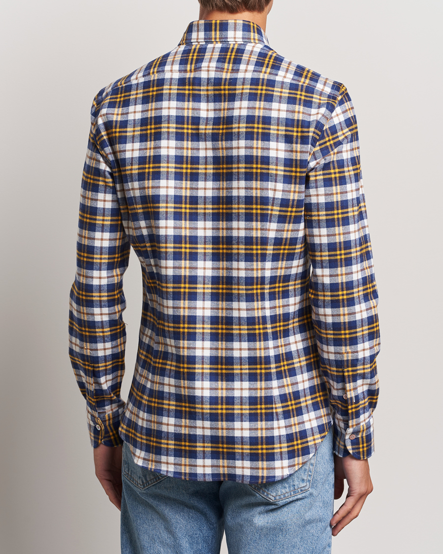 Hombres | Camisas | Mazzarelli | Soft Flannel Check Button Down Shirt Blue/White