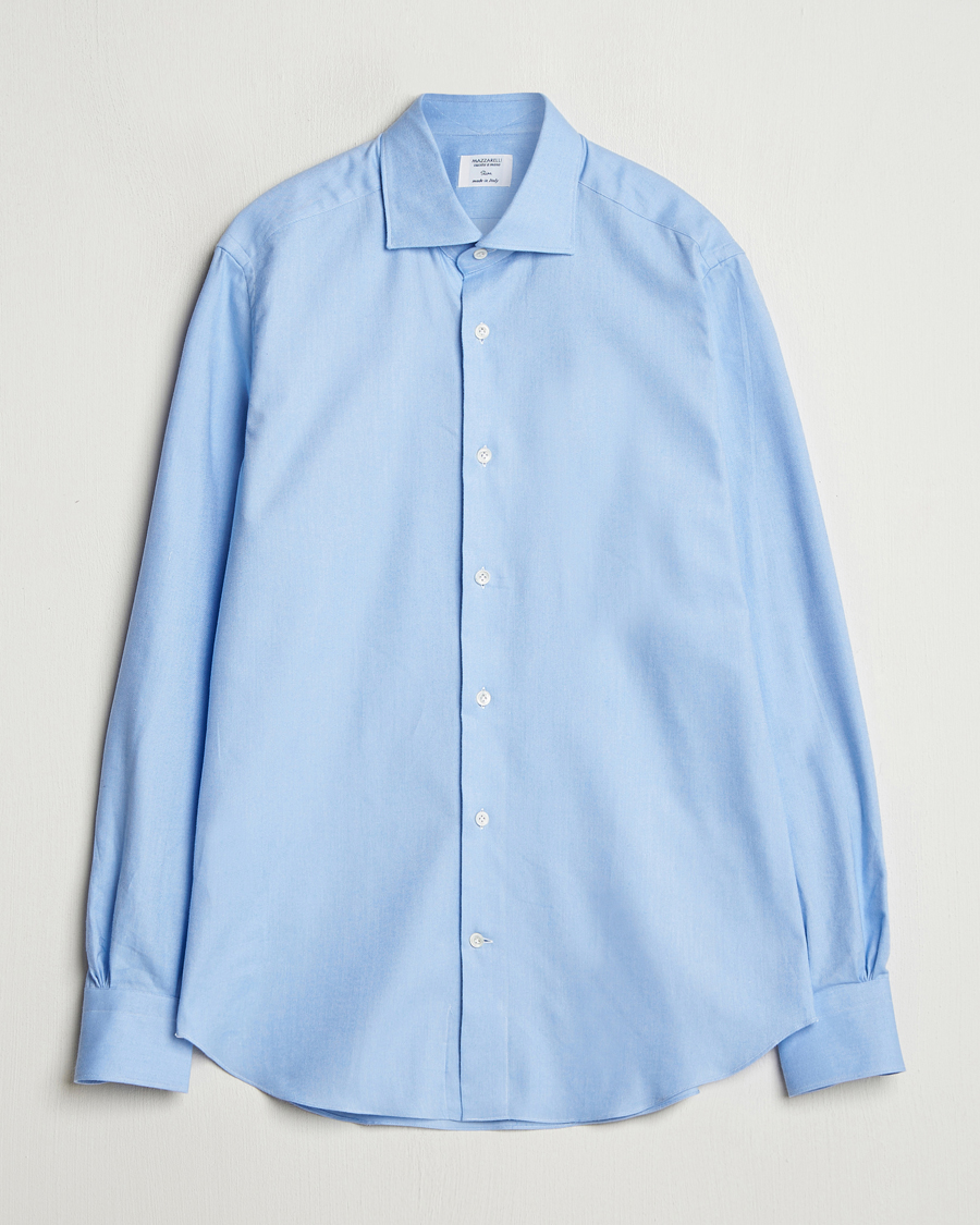 Hombres | Camisas | Mazzarelli | Soft Flannel Cut Away Shirt Light Blue