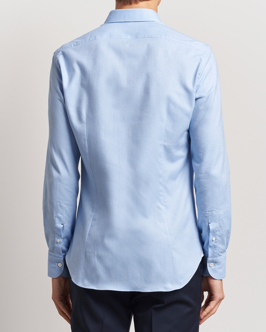 Hombres | Camisas | Mazzarelli | Soft Flannel Cut Away Shirt Light Blue