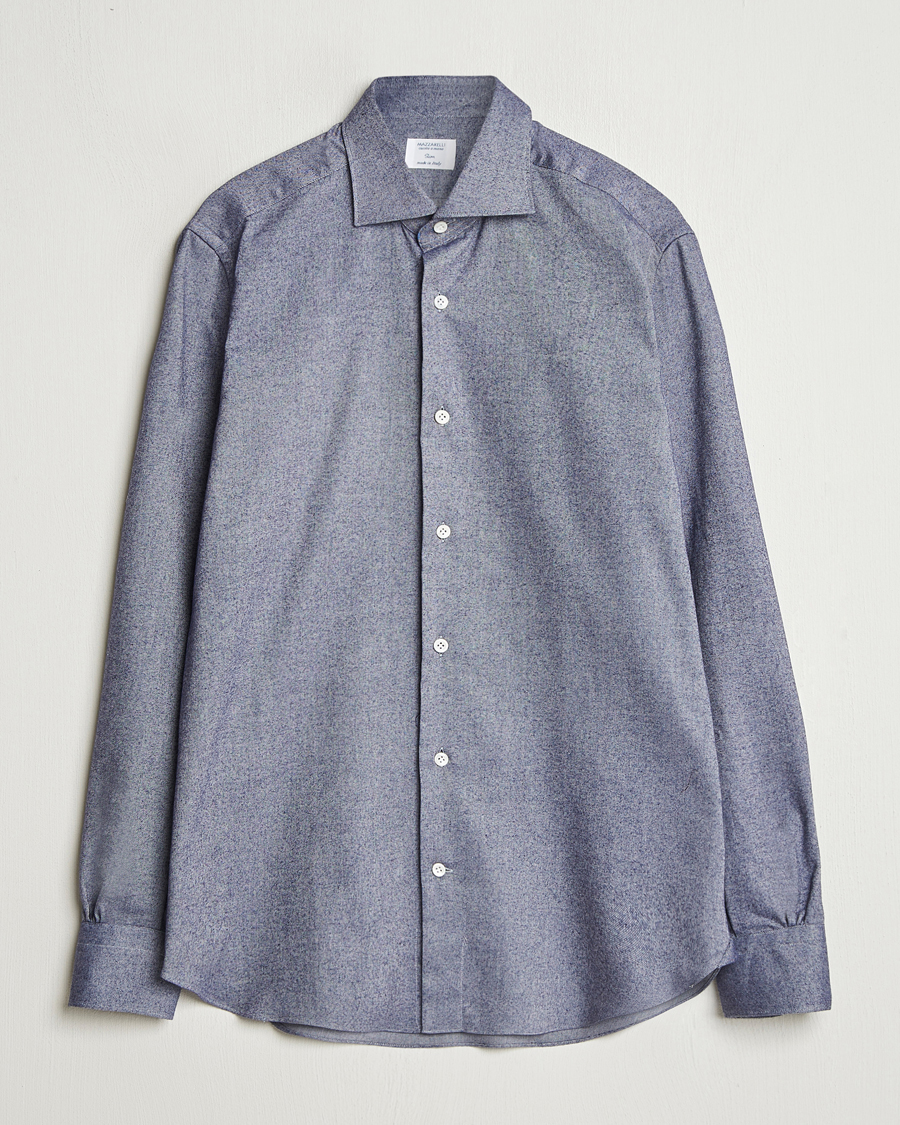 Hombres | Camisas | Mazzarelli | Soft Flannel Cut Away Shirt Dark Blue