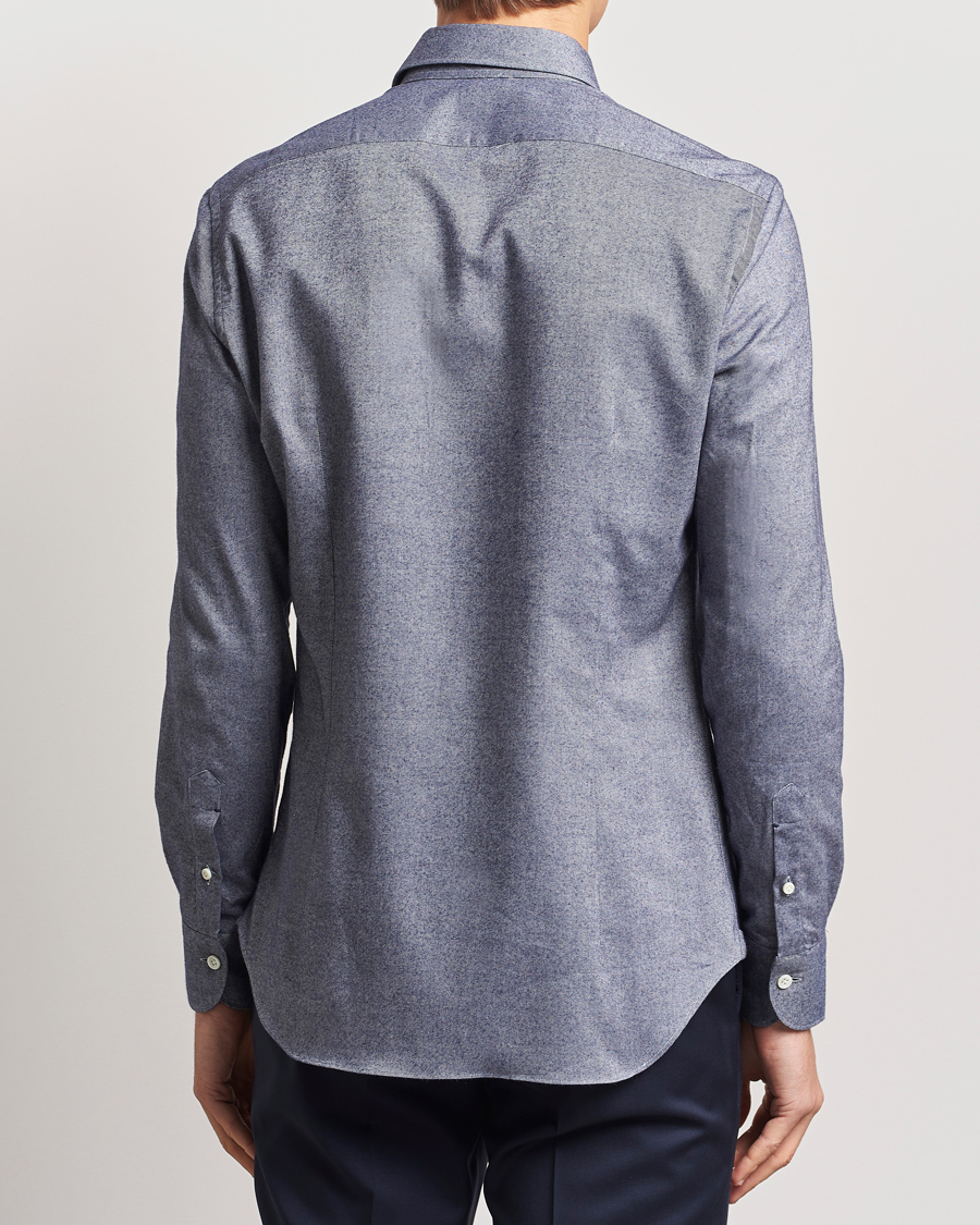 Hombres | Camisas | Mazzarelli | Soft Flannel Cut Away Shirt Dark Blue