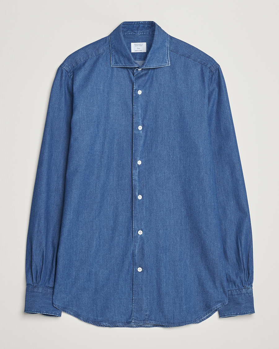 Hombres | Camisas | Mazzarelli | Soft Cotton Denim Shirt Stone Wash