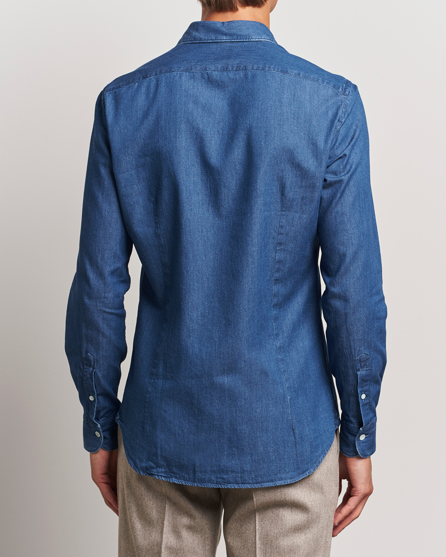 Hombres | Camisas | Mazzarelli | Soft Cotton Denim Shirt Stone Wash