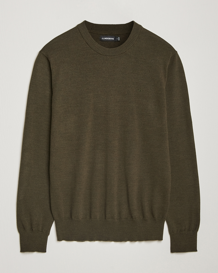 Hombres | Jerséis y prendas de punto | J.Lindeberg | Keane Merino Crew Neck Sweater Forest Green