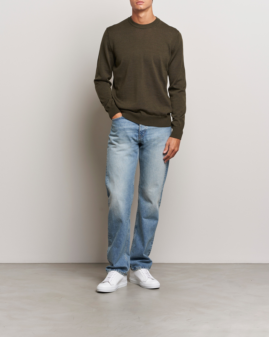 Hombres | Jerséis y prendas de punto | J.Lindeberg | Keane Merino Crew Neck Sweater Forest Green