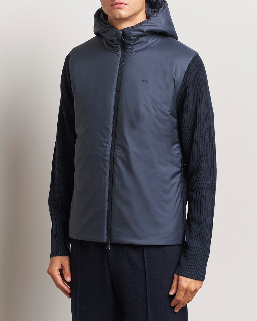 Hombres | Abrigos y chaquetas | J.Lindeberg | Thierry Hybrid Knit Hoodie Navy