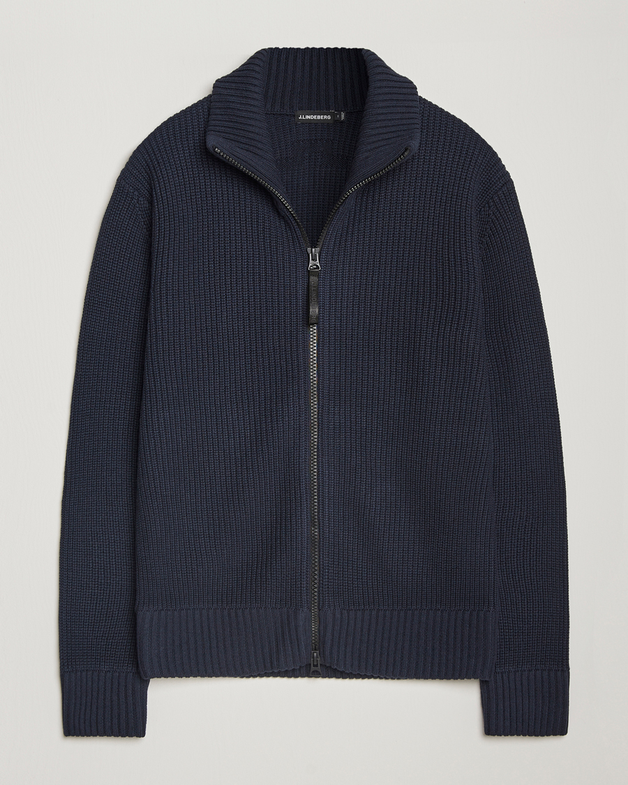 Hombres | Jerséis y prendas de punto | J.Lindeberg | Skyler Wool Blend Zip Cardigan Navy