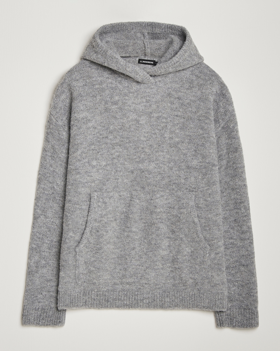 Hombres | Jerséis y prendas de punto | J.Lindeberg | Broon Alpaca Blend Hoodie Mid Grey Melange