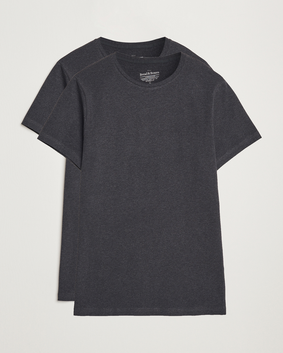 Hombres | Camisetas | Bread & Boxers | 2-Pack Crew Neck T-Shirt Dark Grey Melange