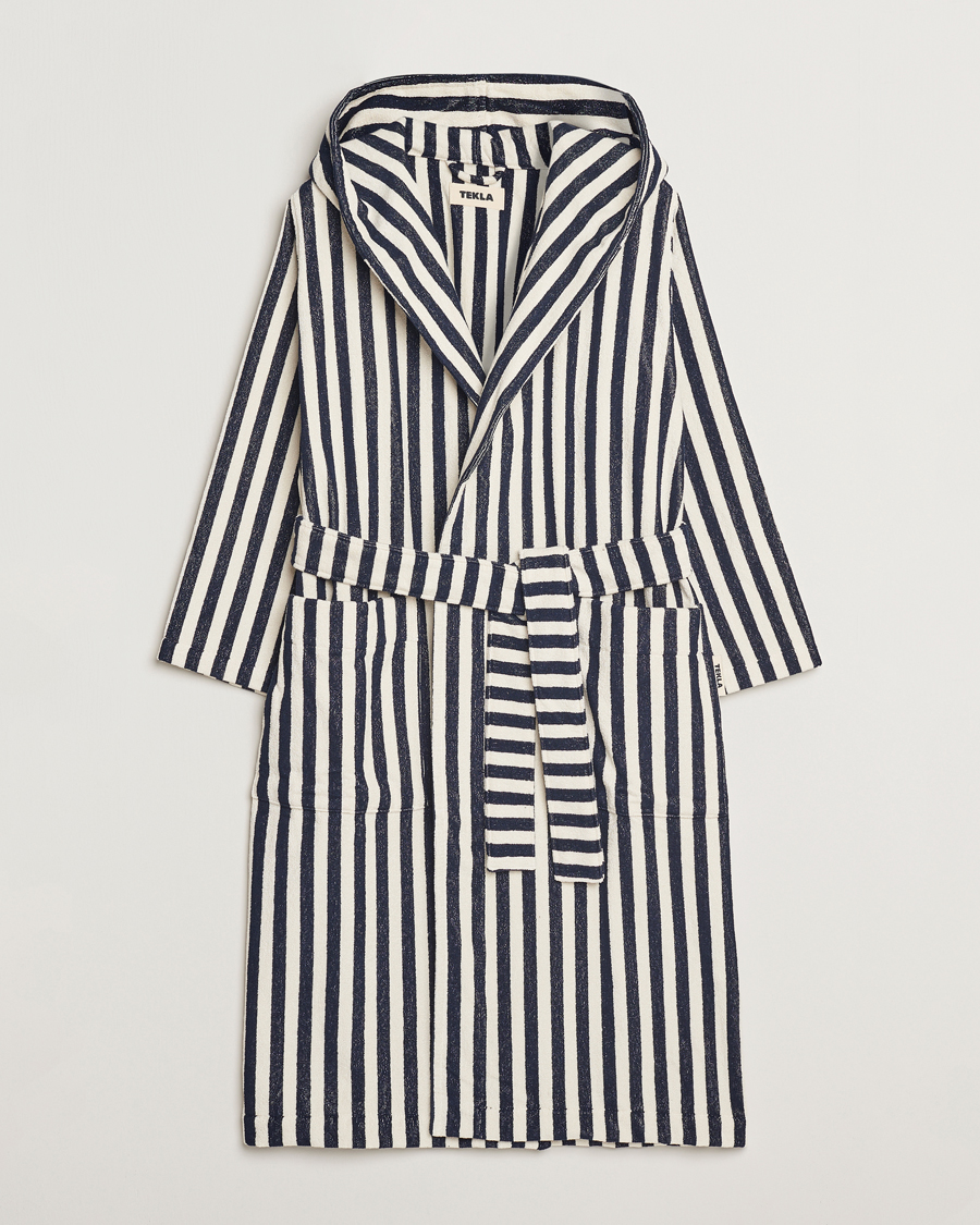 Hombres | Pijamas y batas | Tekla | Organic Terry Hooded Bathrobe Humbug Stripes