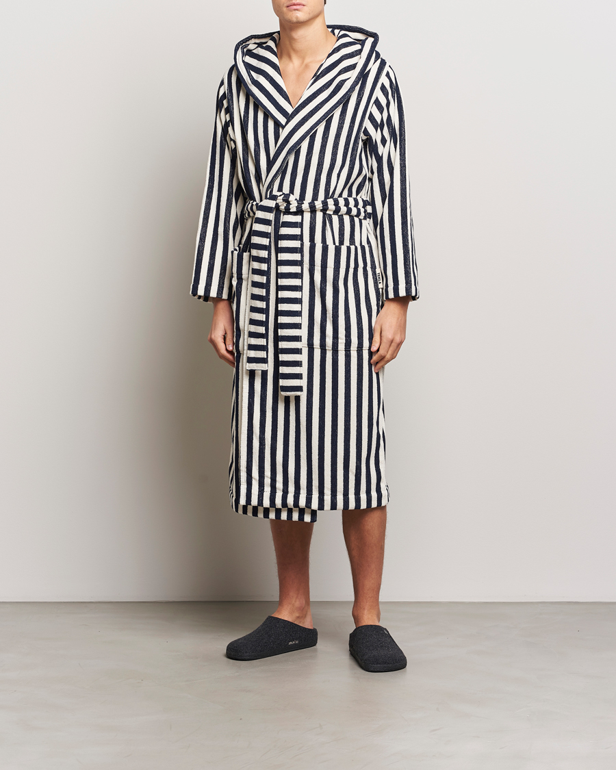 Hombres | Pijamas y batas | Tekla | Organic Terry Hooded Bathrobe Humbug Stripes