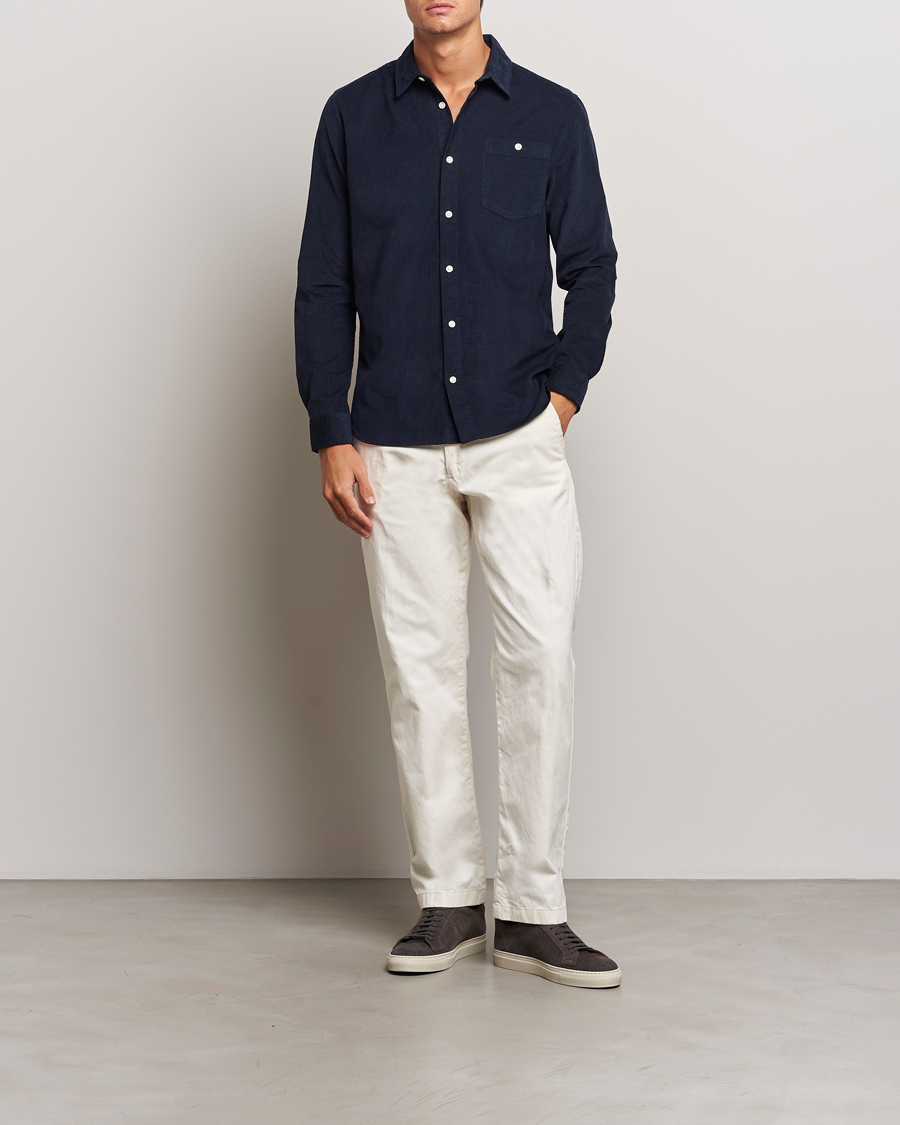 Hombres | Camisas | KnowledgeCotton Apparel | Regular Fit Corduroy Shirt Navy