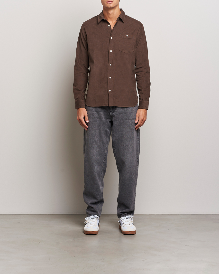 Hombres | Camisas | KnowledgeCotton Apparel | Regular Fit Corduroy Shirt Brown