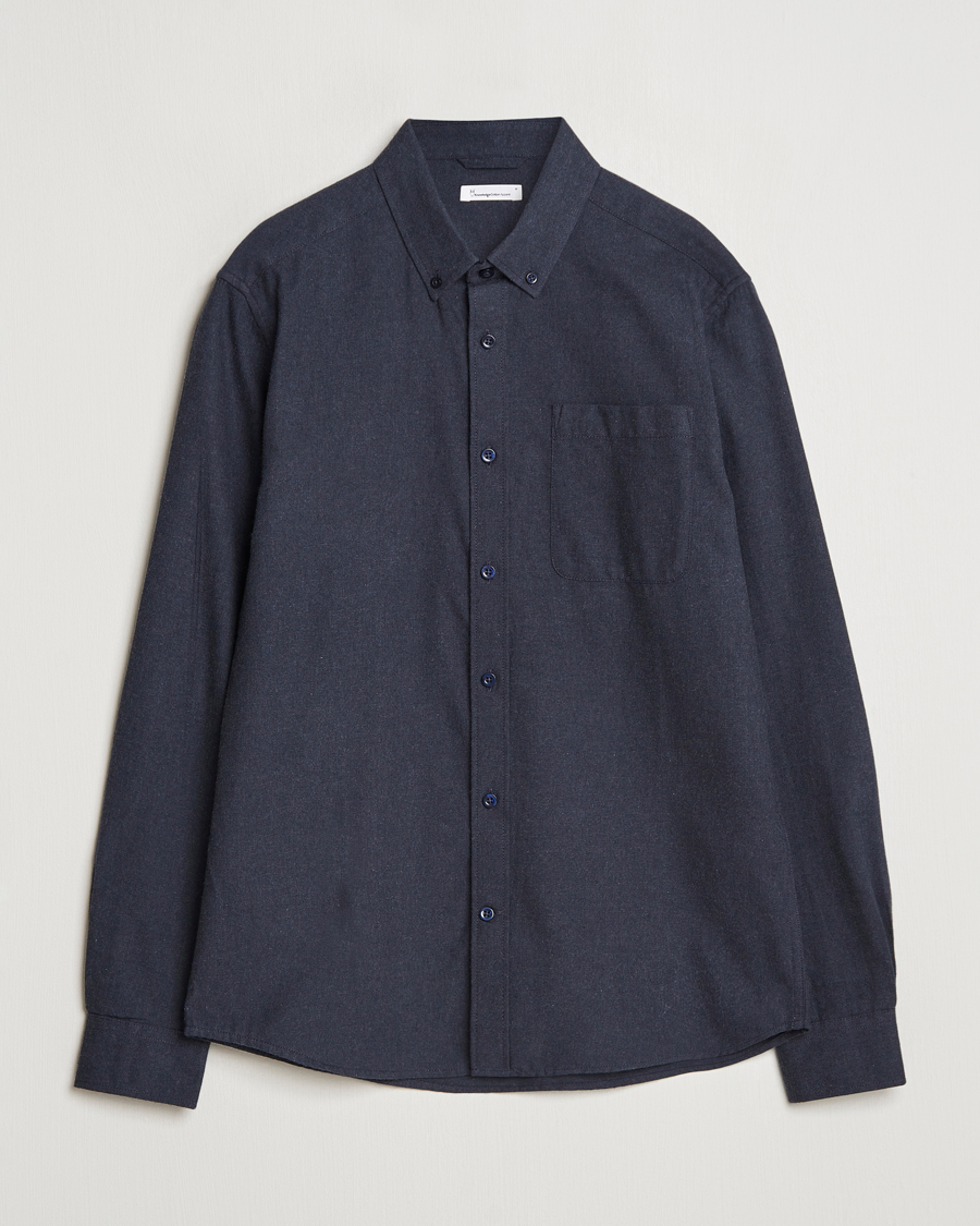 Hombres | Camisas | KnowledgeCotton Apparel | Regular Fit Melange Flannel Shirt Navy