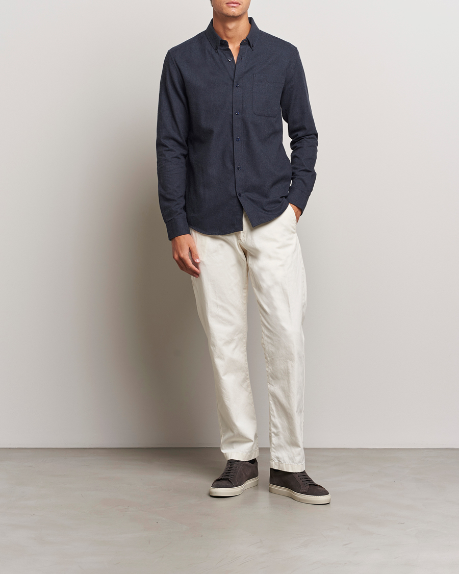 Hombres | Camisas | KnowledgeCotton Apparel | Regular Fit Melange Flannel Shirt Navy