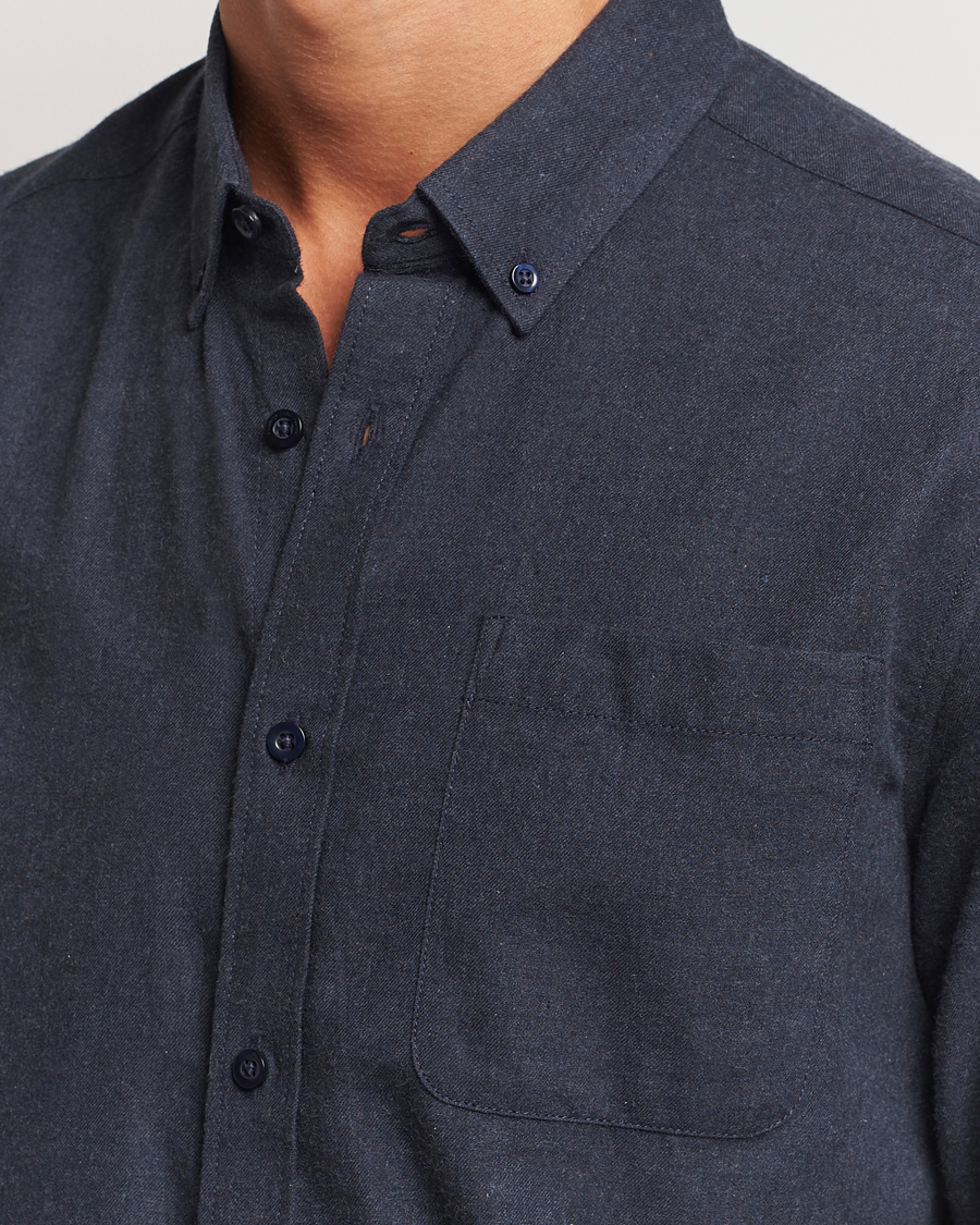 Hombres | Camisas | KnowledgeCotton Apparel | Regular Fit Melange Flannel Shirt Navy