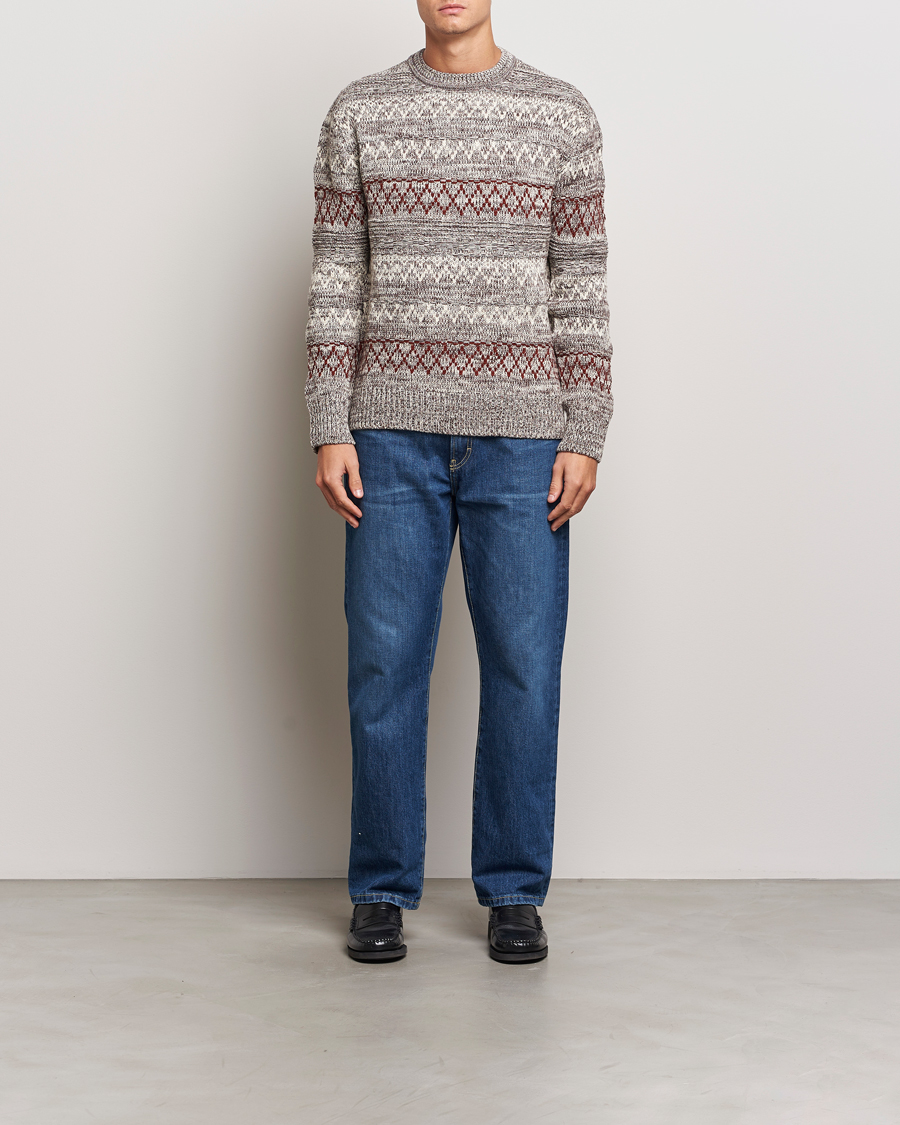 Hombres | Jerséis y prendas de punto | KnowledgeCotton Apparel | Knitted Pattern Lambswool Crewneck Brown