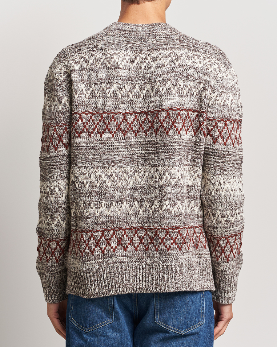 Hombres | Jerséis y prendas de punto | KnowledgeCotton Apparel | Knitted Pattern Lambswool Crewneck Brown