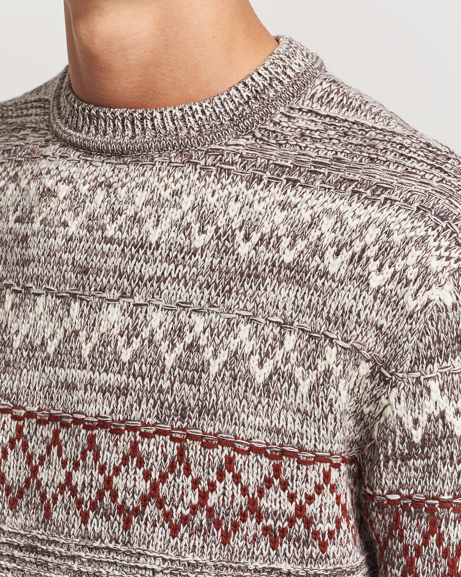 Hombres | Jerséis y prendas de punto | KnowledgeCotton Apparel | Knitted Pattern Lambswool Crewneck Brown