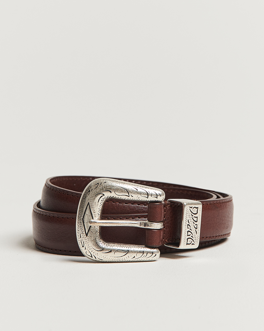 Hombres | Cinturones | Anderson's | Grained Western Leather Belt 2,5 cm Brown