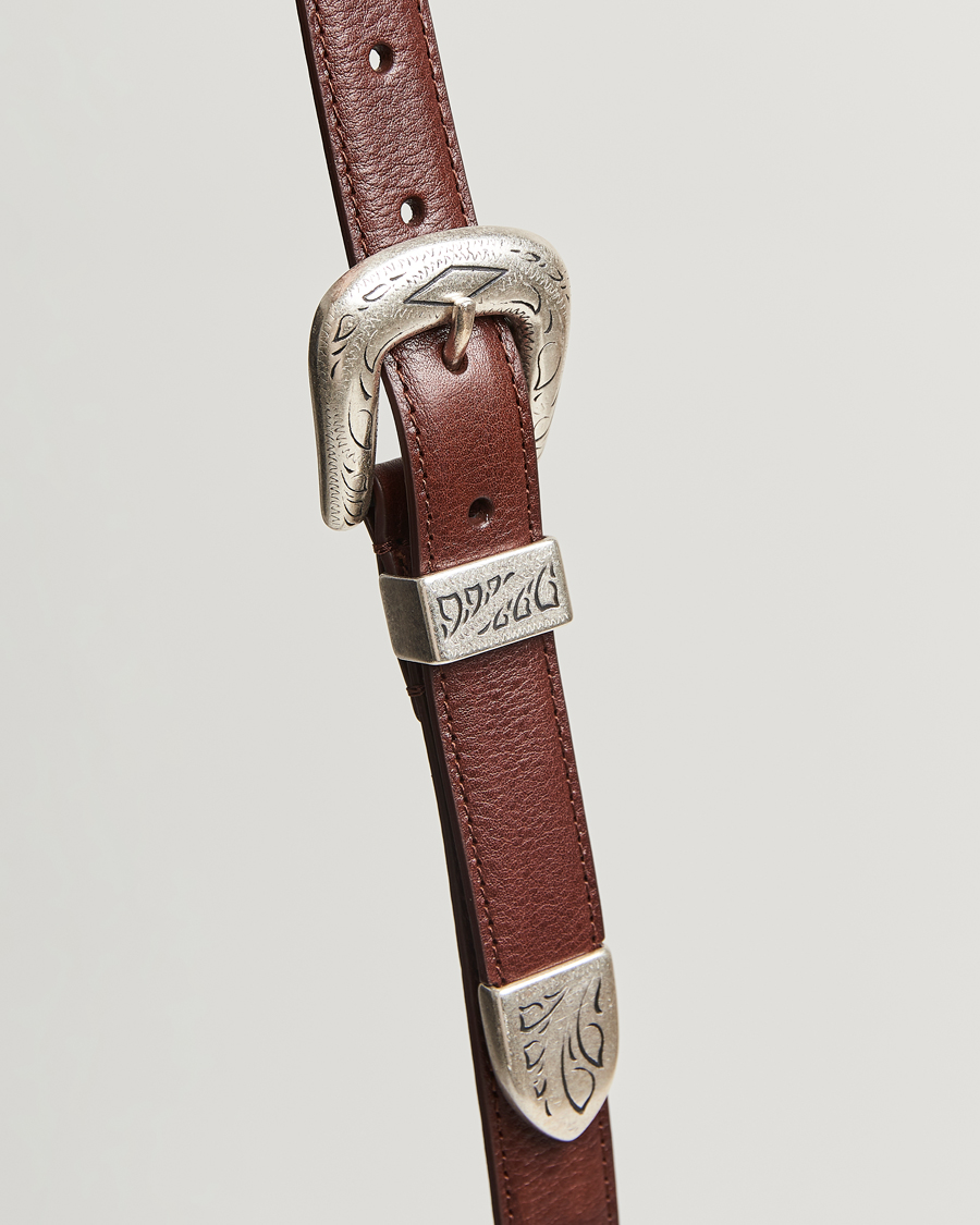 Hombres | Cinturones | Anderson's | Grained Western Leather Belt 2,5 cm Brown
