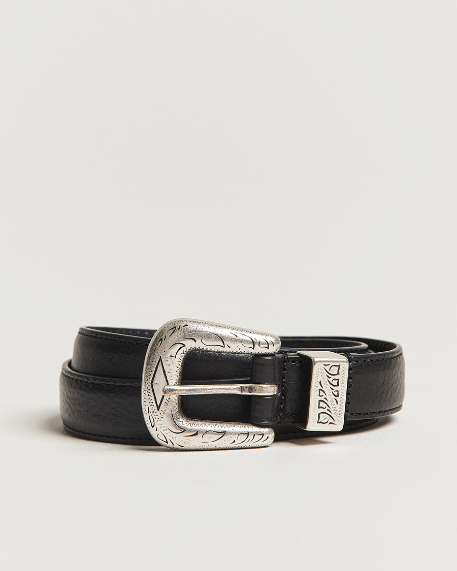 Hombres | Cinturones | Anderson's | Grained Western Leather Belt 2,5 cm Black