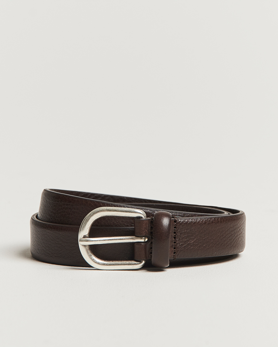 Hombres | Cinturones | Anderson's | Grained Leather Belt 2,5 cm Dark Brown