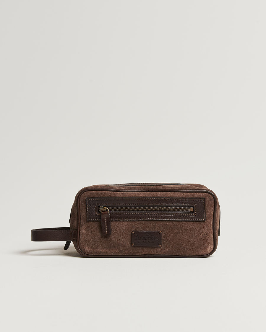 Hombres | Anderson's Suede Washbag Dark Brown | Anderson's | Suede Washbag Dark Brown