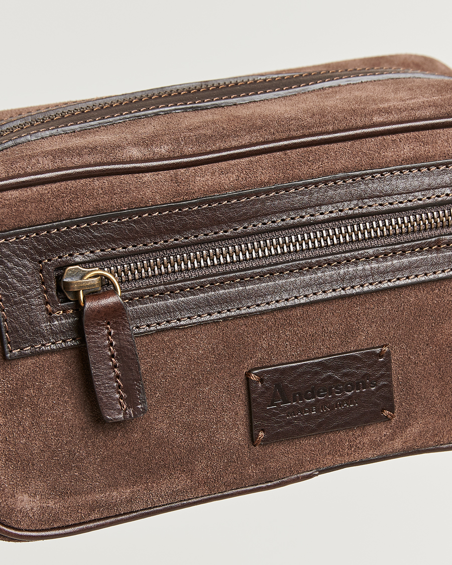Hombres | Anderson's Suede Washbag Dark Brown | Anderson's | Suede Washbag Dark Brown