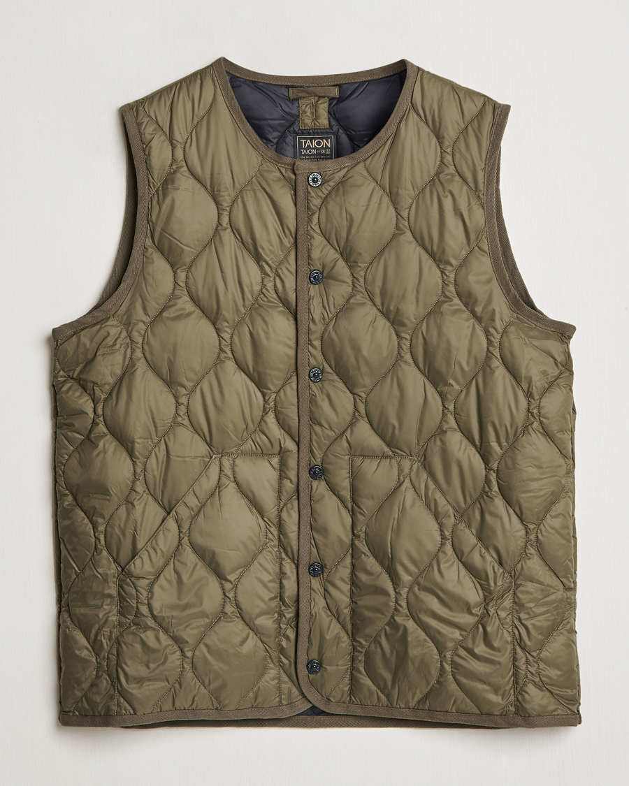 Hombres | Abrigos y chaquetas | TAION | Military Crew Neck Down Vest Dark Olive