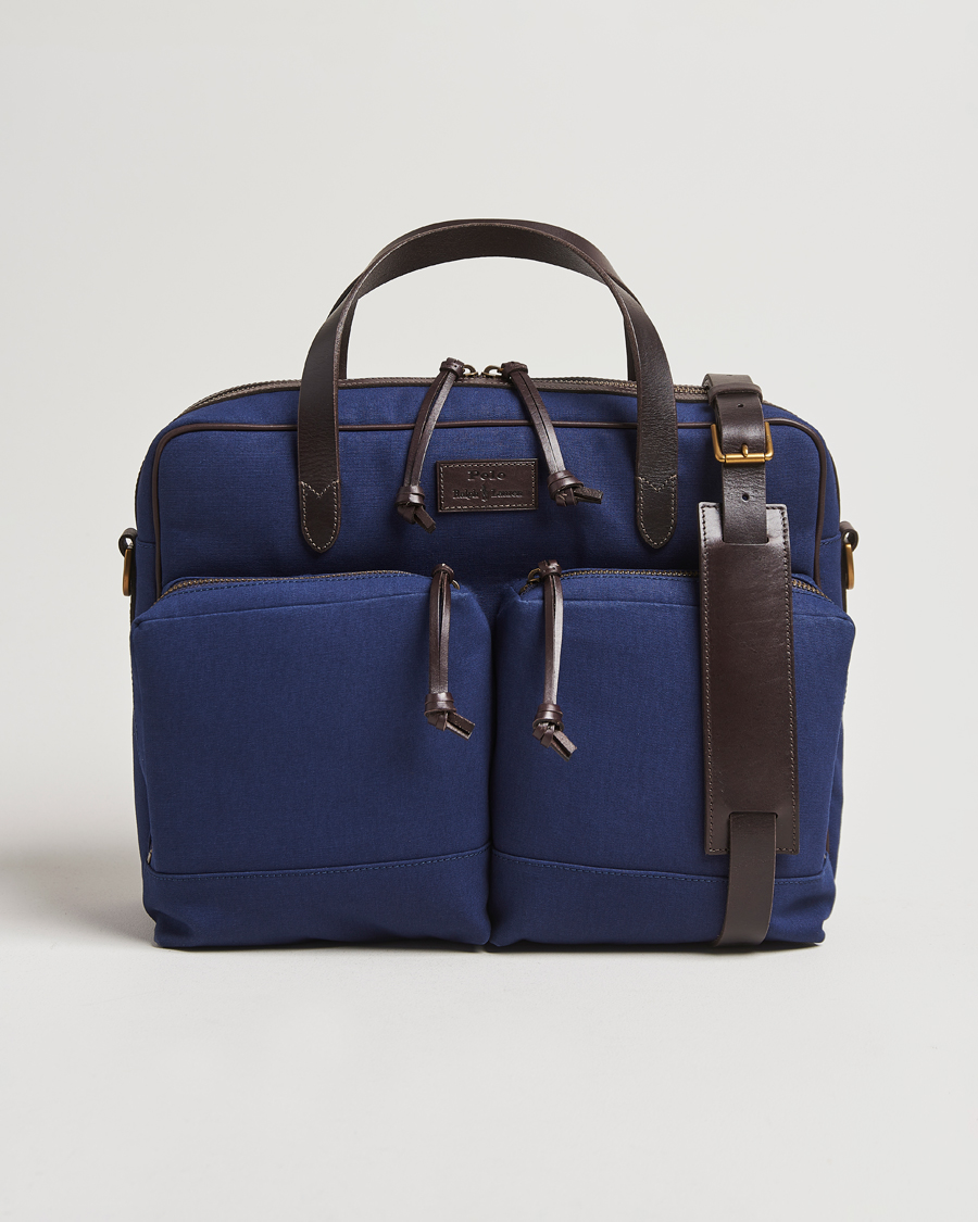 Hombres | Polo Ralph Lauren Commuter Canvas Messenger Bag Newport Navy/Dk Brown | Polo Ralph Lauren | Commuter Canvas Messenger Bag Newport Navy/Dk Brown